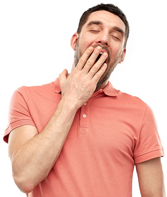Yawning man covering his mouth